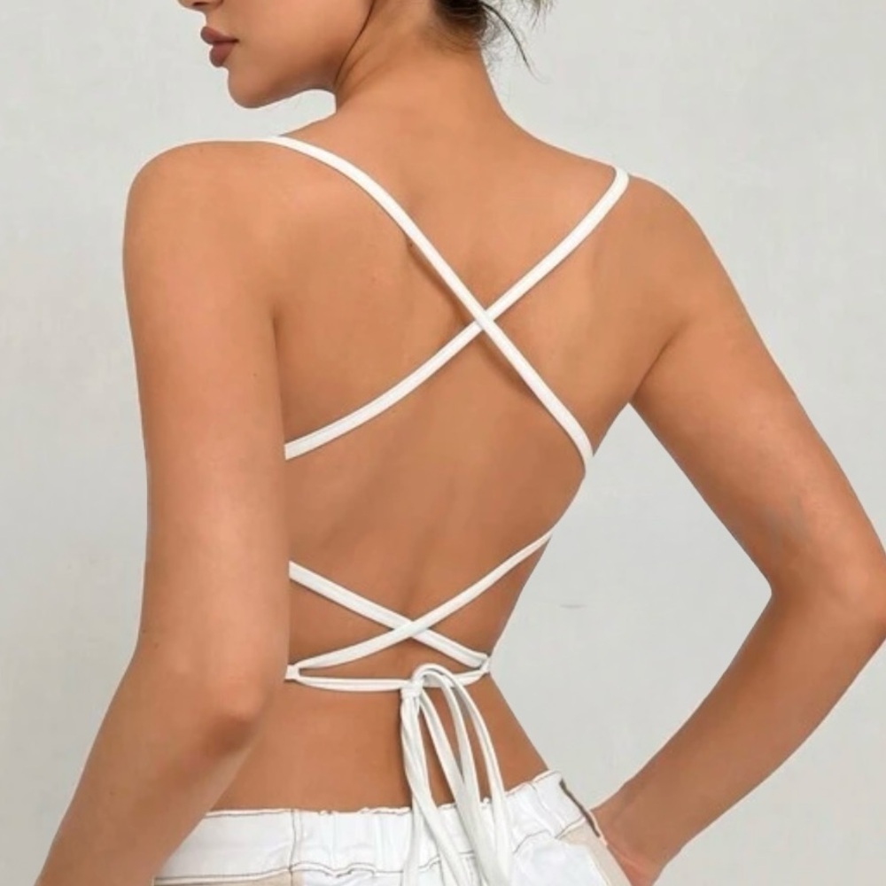 White Mesh+ Lace backless top – corset style back ties | sheer, Romantic & Sexy - Picture 6 of 6